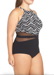 Profile by Gottex Marble Print Full Figure Plus Size High-Neck Swimsuit - forENVY