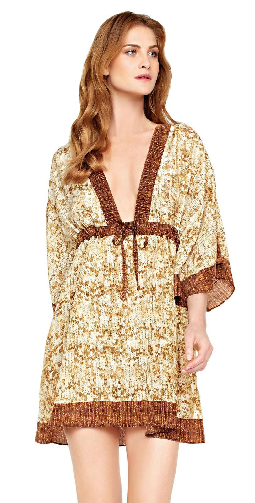 L'Amour 100% Silk Caftan Swim Cover Up - forENVY