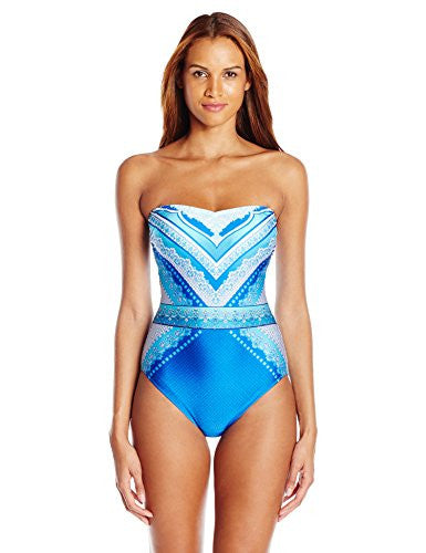 Gottex Women's Blue Jasmine Bandeau One Piece Swimsuit - forENVY
