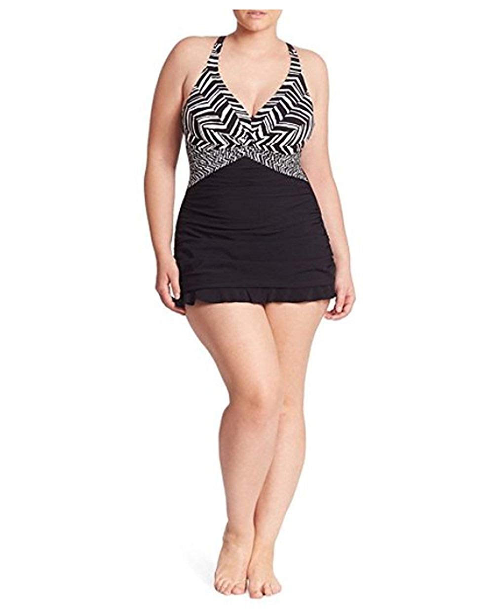 Profile by Gottex Plus-Size Halte Marble Swimdress One Piece Swimsuit - forENVY