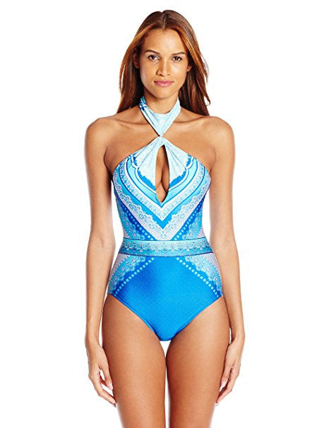 Gottex Blue Jasmine High Neck One Piece Swimsuit - forENVY