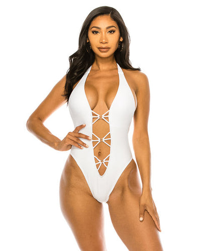 Criss Cross Halter Cut-out Monokini One Piece Swimsuit - forENVY