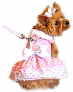 DOGGIE DESIGN Pink Polka Dot and Lace Dog Harness Dress Set - forENVY
