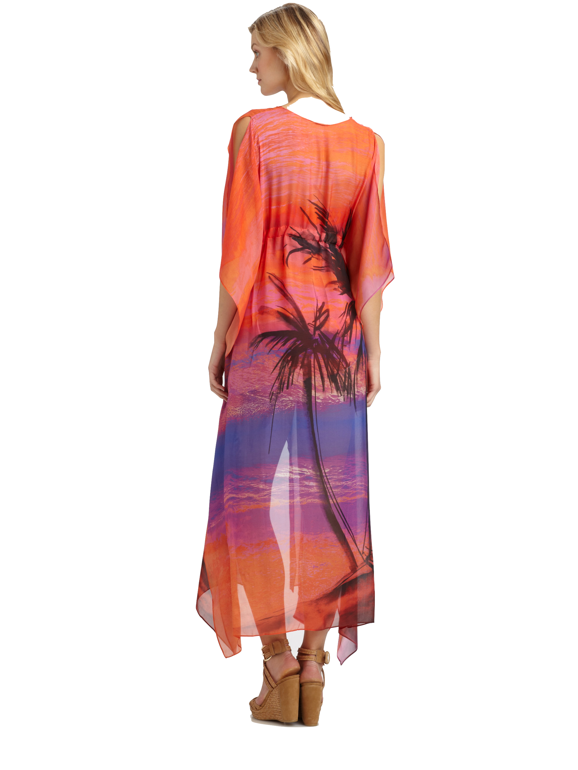 Gottex Orange Calypso Silk Caftan Swimsuit Cover Up - forENVY